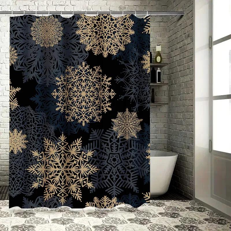 Golden Snowflake Shower Curtain Waterproof Fabric Bathroom Decoration Home Accessories In Black Gold Colorful Patterns