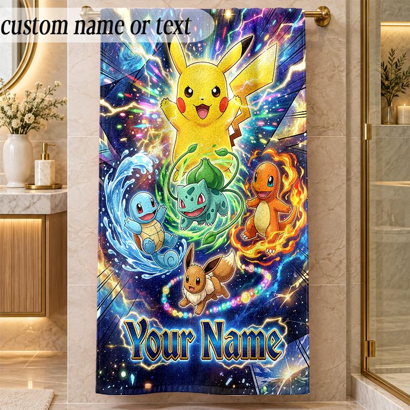 Beach TowelPokémon Custom Name Text Personalized Soft Towel for Beach Pool Indoor Home Decor Gift
