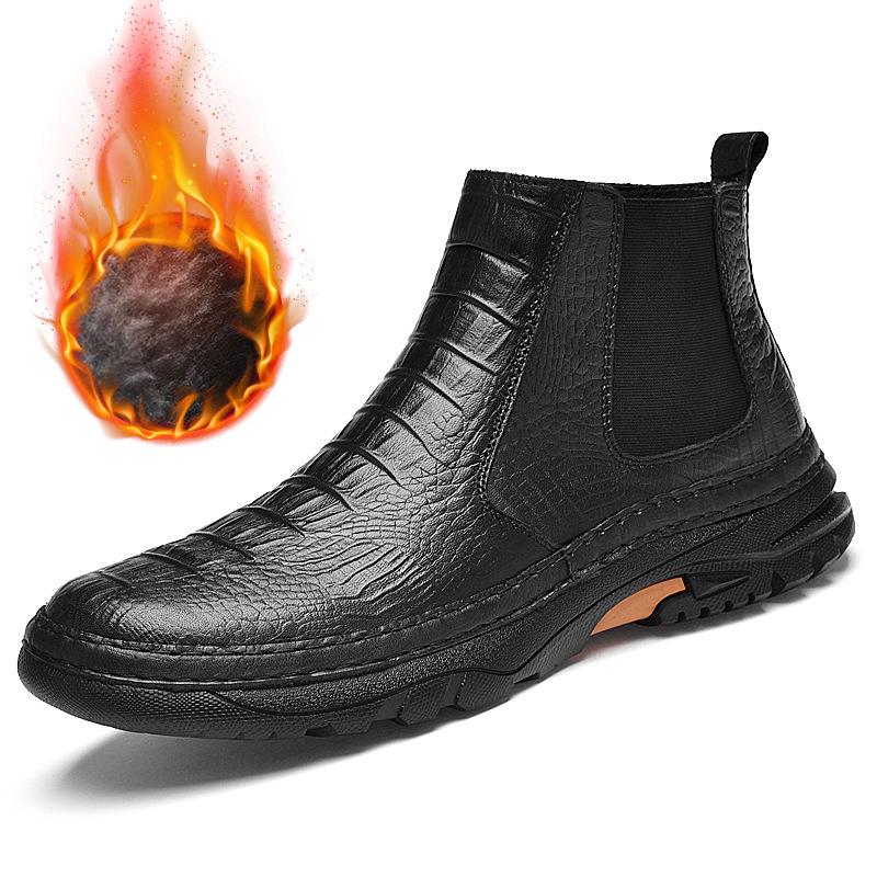 

Мужская обувь повседневная одинарная обувь деловые кожаные ботинки уличные повседневные короткие ботинки осень и зима высокие с закрытой щиколоткой узор крокодила воловья кожа 45