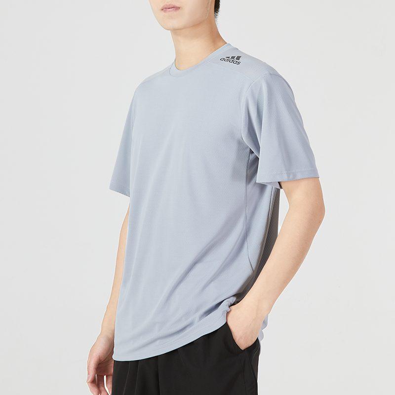 adidas T Shirts Men's Light Blue Crew Neck Moderate Straight Fit HC4239