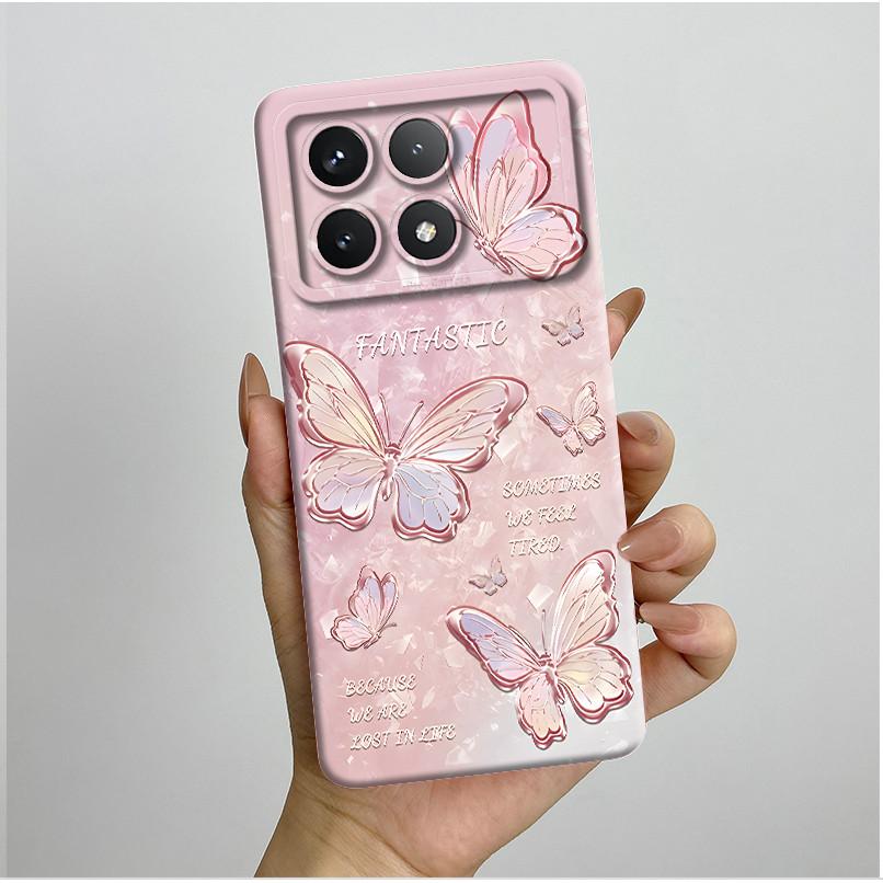 Shockproof Phone Case for Xiaomi Poco X6 Pro 5G Redmi K70E Pretty Butterfly Flowers Soft TPU Shell Poco X6Pro Bumper Back Cover