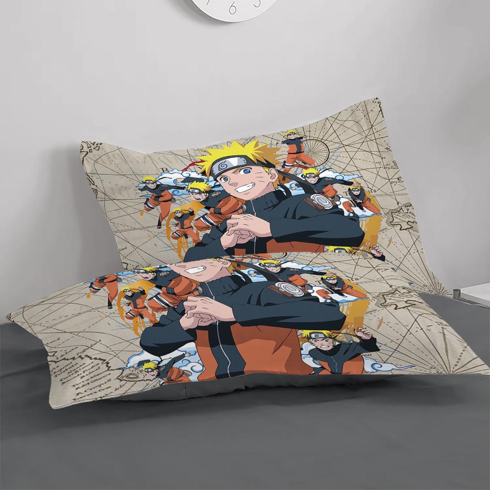 Naruto Cotton Bedding Set: Duvet Cover, Fitted Sheet, Pillowcase for Boys' Dorms