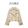 Womens Lightweight Puff Sleeve Trench Coat In Khaki - Chic Short Double-Breasted Windbreaker Casual Daily Wear