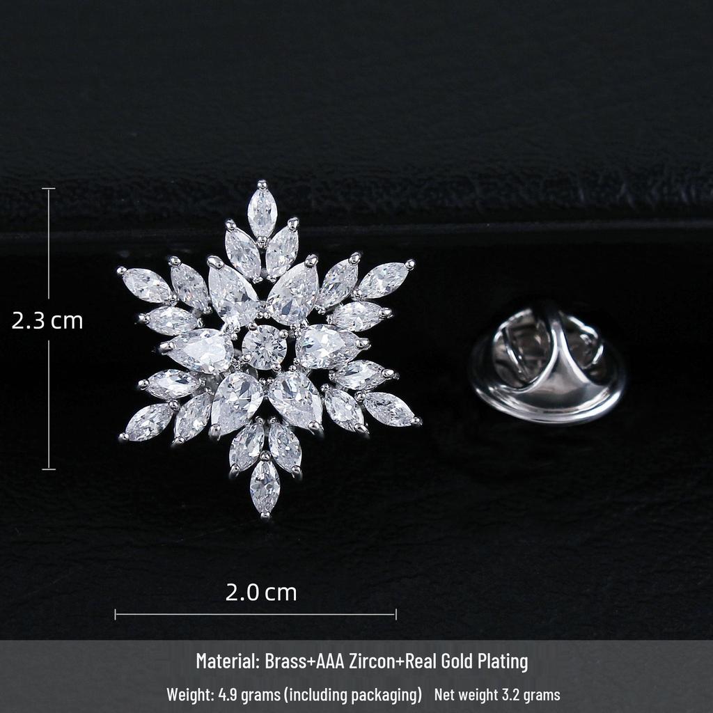 Elegante Schneeflocken Zirkonia Brosche für Damen: Luxuriöse Anstecknadel für Anzüge und Hemden