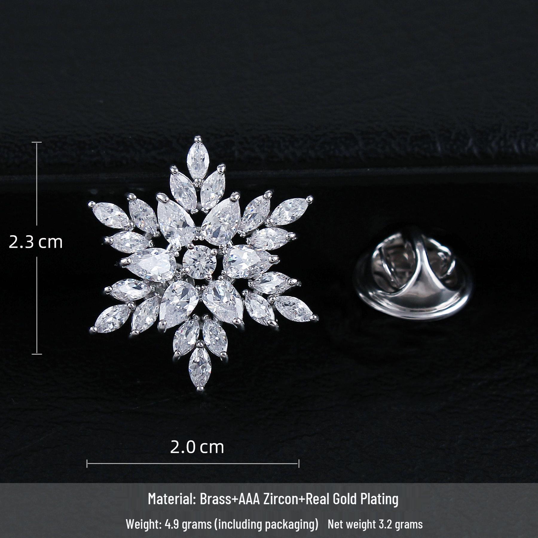 Elegant Snowflake Zircon Brooch for Women: Luxurious Lapel Pin for Suits and Shirts