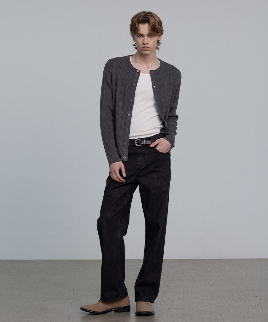 DECOROSO Mix Ribbed Round Cardigan [Charcoal]