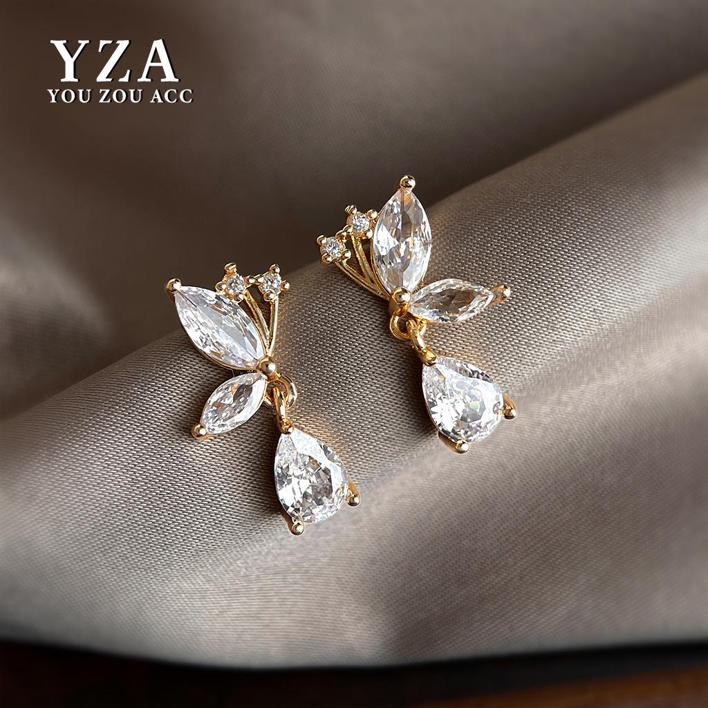 Elegant Zircon Butterfly Water Drop Earrings: Simple, High-End, Light Luxury Studs