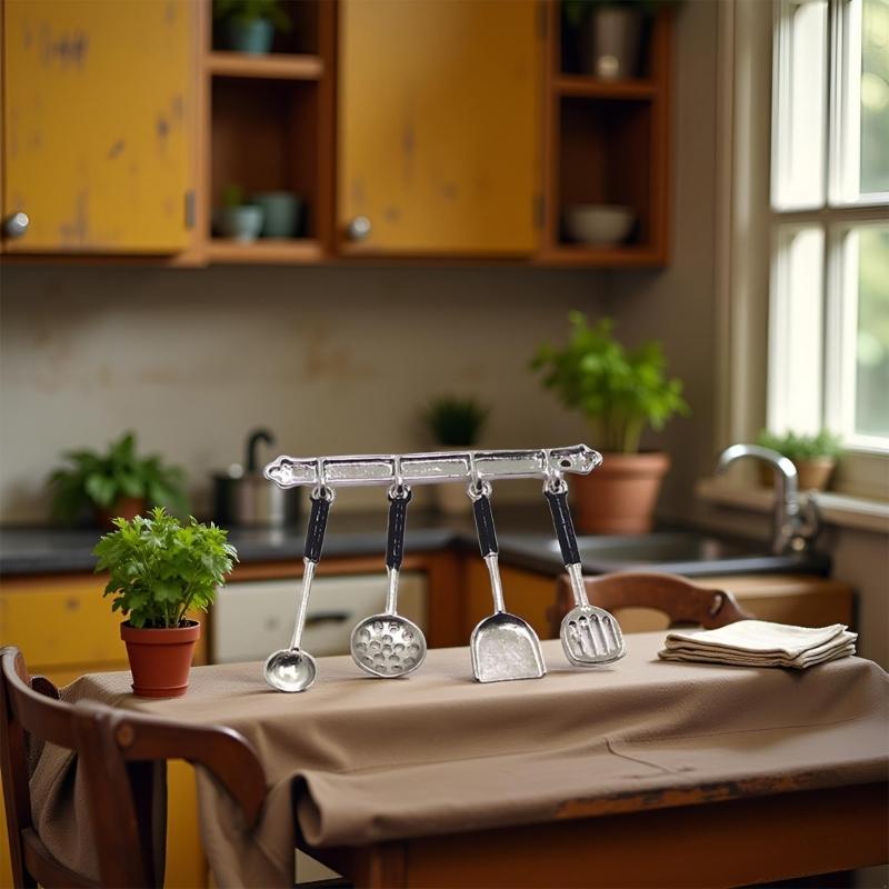 Alloy Miniature Kitchen Tool Set Wall Mount Design Shovel Spoon For Dollhouses Simulation Food Accessory