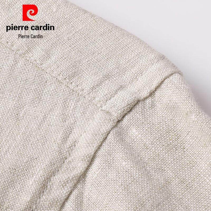 Pierre Cardin Men's 100% Linen Chinese Style Stand-Collar Short-Sleeve Shirt