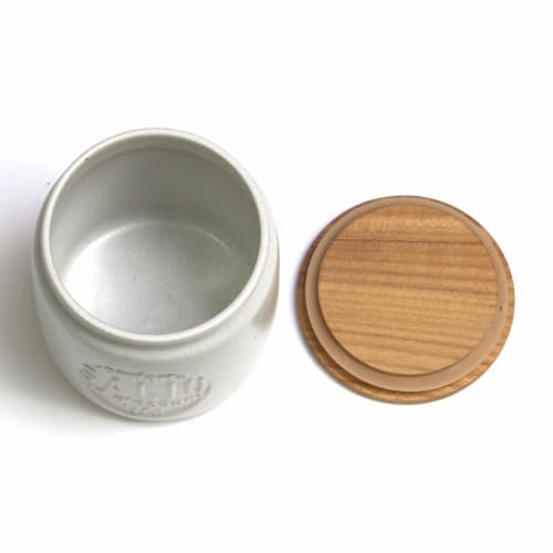 SALIU Canister, Made In Japan | Storage Container | Ceramic | Teak | Wooden Lid | 420ml | Gift | Interior (SALIU White)