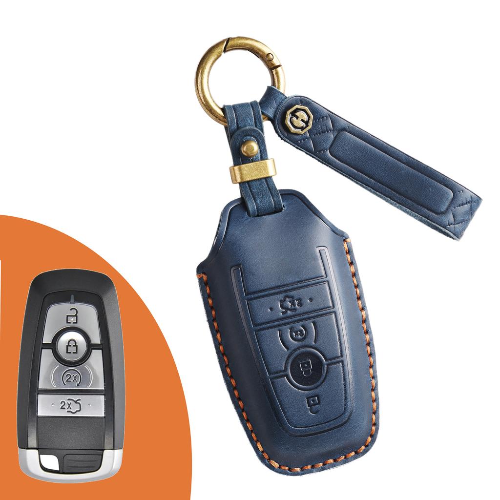 Retro key cover is suitable for Ford Focus Mondeo cover, sharp edge leather shell, pure handmade key bag chain.