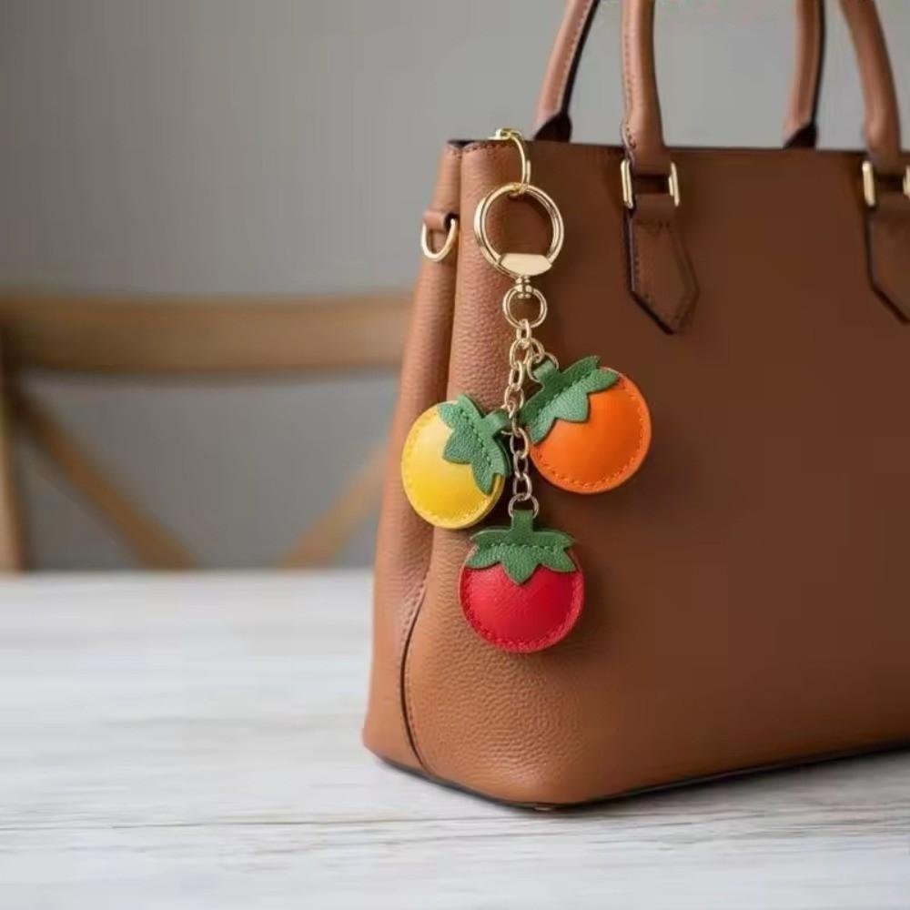 PU Leather Tomato Pendant Funny Orange Keyring Personalized Fruits Keychain Backpack Decor