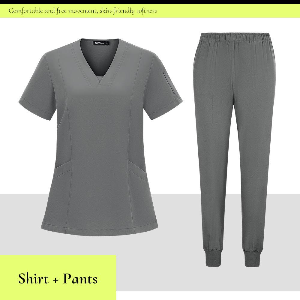 Dziecięcy Szpital Szybkoschnący Strój Pielęgniarski z Dekoltem w Serek - Zestaw Dwuczęściowy z Krótkim Rękawem