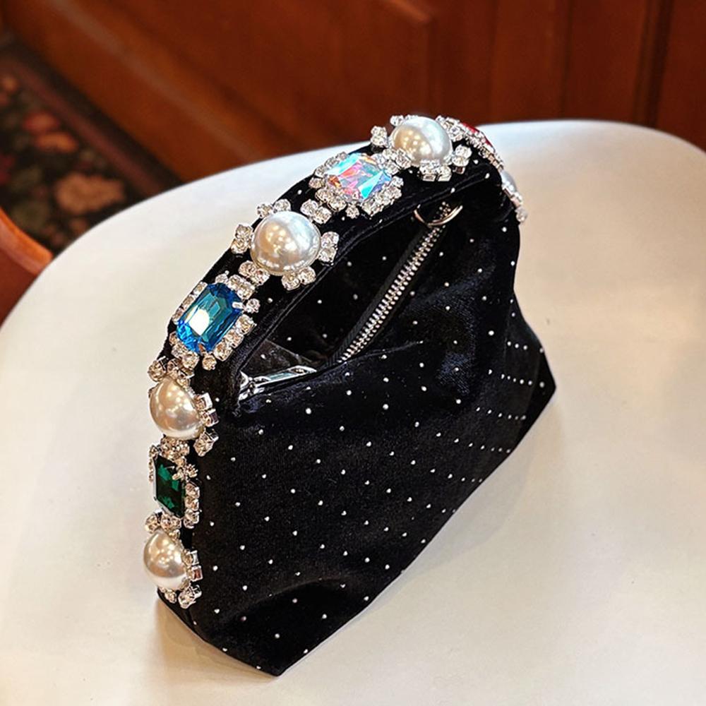 Luxury Pearls Dot Women's Bag Fashion Velvet Rhinestone Handbags Diamond Crystal Wedding Evening Bag Shoulder Crossbody Bags