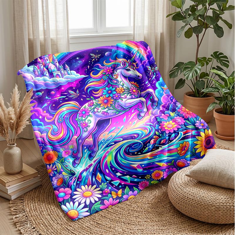 Manta Temática Fantasia Unicórnio Arco-Íris Leve Quente Manta de Flanela Manta Decorativa para Decoração de Casa