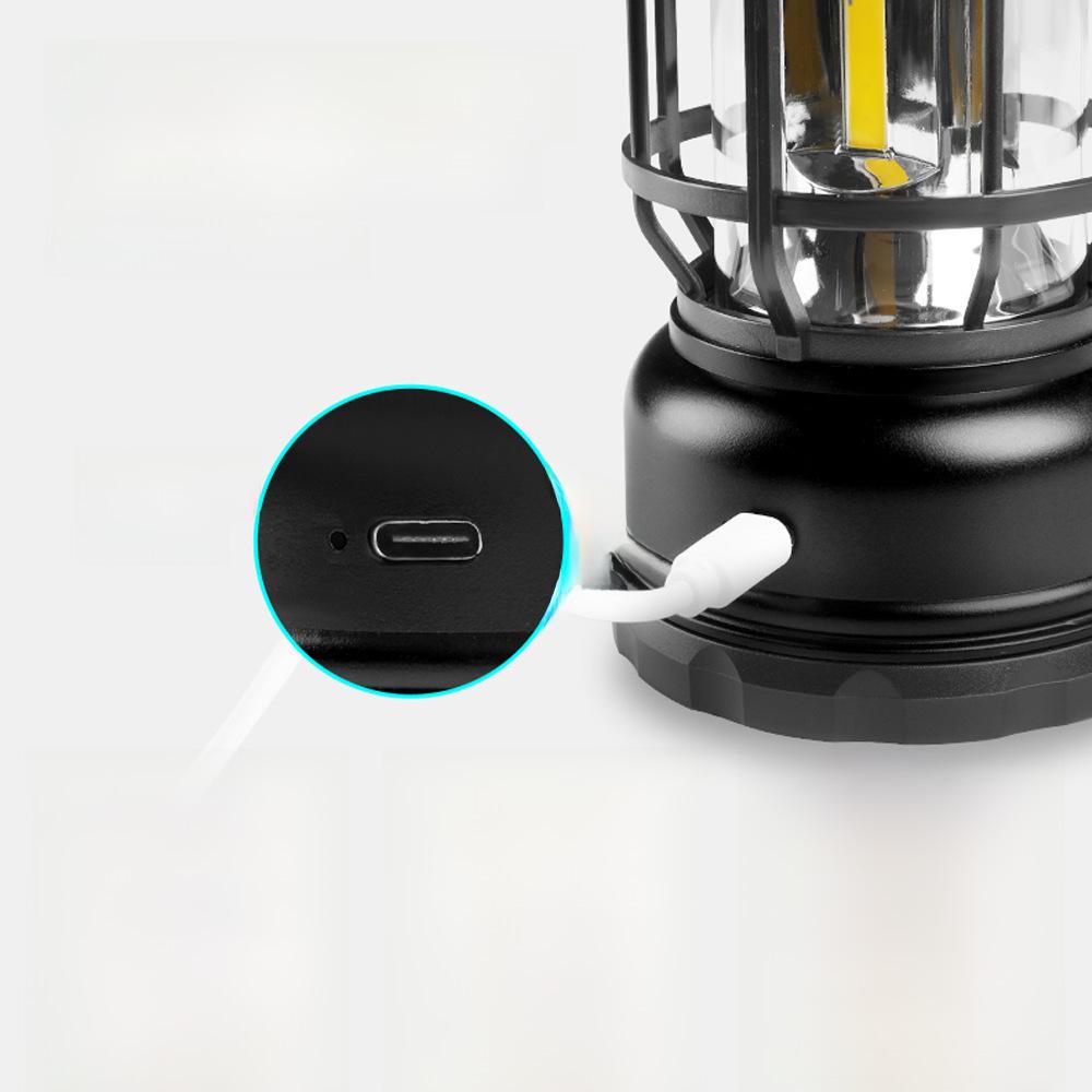 Retro LED Camping Lantern: Portable, Multifunctional, Outdoor, Type-C Rechargeable Tent Light.