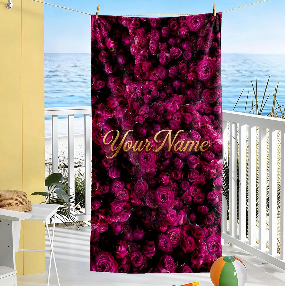 Rose Personalized Text Beach Towel High Absorbency & Quick-Dry Suitable for Swimming Gym Camping Yoga Vacation