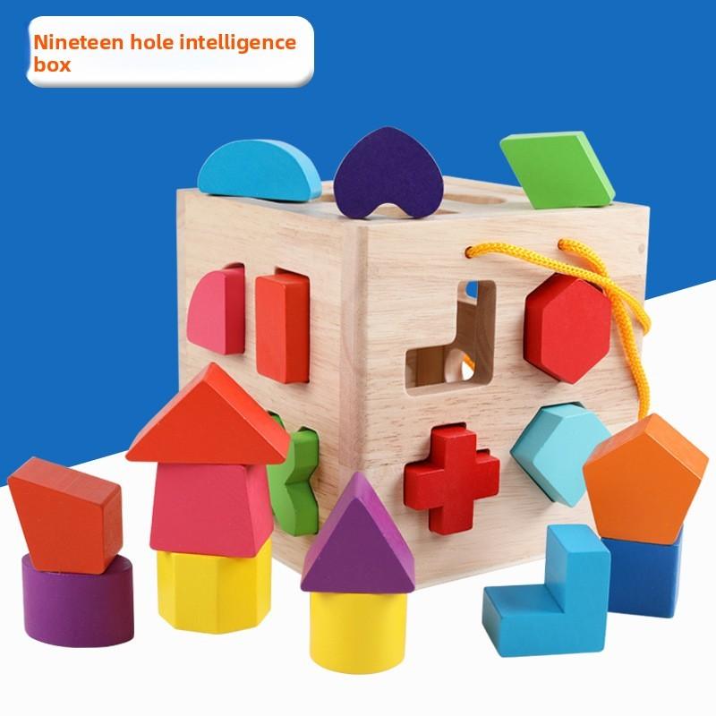 Wooden Childrens Educational Shape Sorting Blocks With Building Toys For Early Learning Development