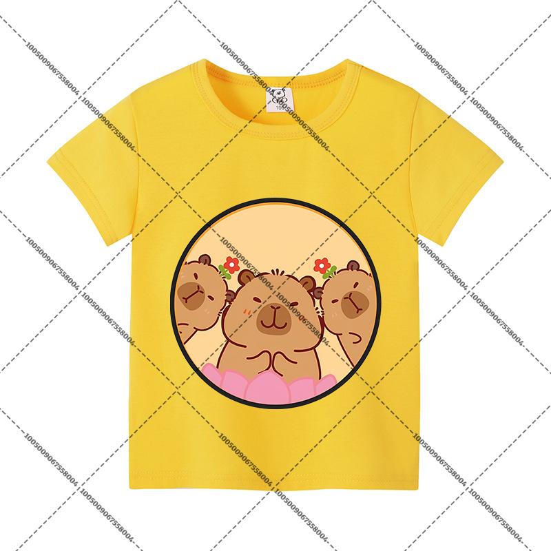Capybara Summer Colorful T-shirts Child Polyester Short Sleeves Boy Cartoon Shirt Fashion Tops Girl Casuals Clothes Shirts Gift