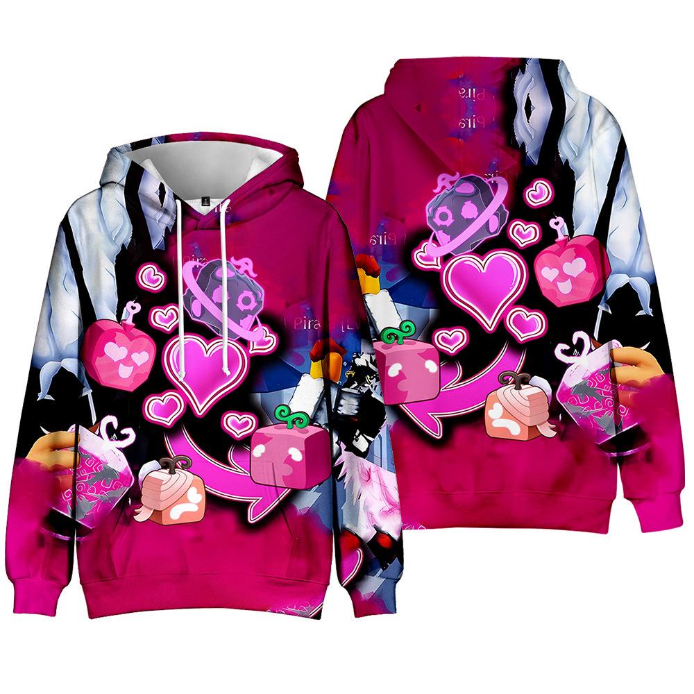 Blox Fruits Hoodies Men's and Women's Cartoon Print Loose Casual Long Sleeve Casual Sporty Sweatshirt