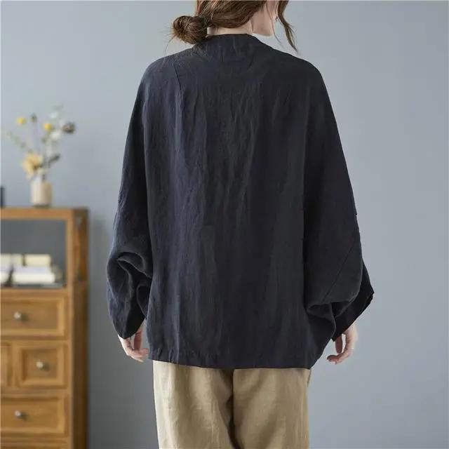Damen Langarmjacken Herbst Vintage-Stil Alleskönner Locker Bequem Baumwolle Leinen Weiblich Lässige Mäntel