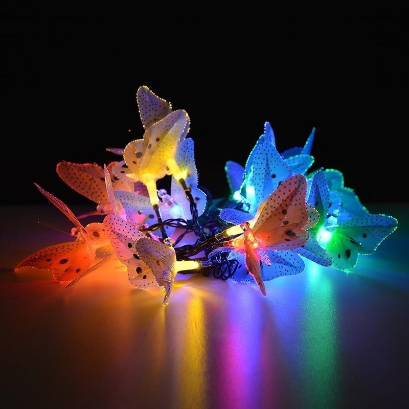 20/30 Led Solar Powered Butterfly Fiber Optic Fairy String Lights Waterproof Christmas Outdoor Garden Holiday Decoration Lights