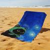 2D Flat, 1pc, Black Cat with Green Scarf in Starry Swirl Beach Towel, Soft and Skin-friendly, Non-shedding,Easy to Clean,Durable