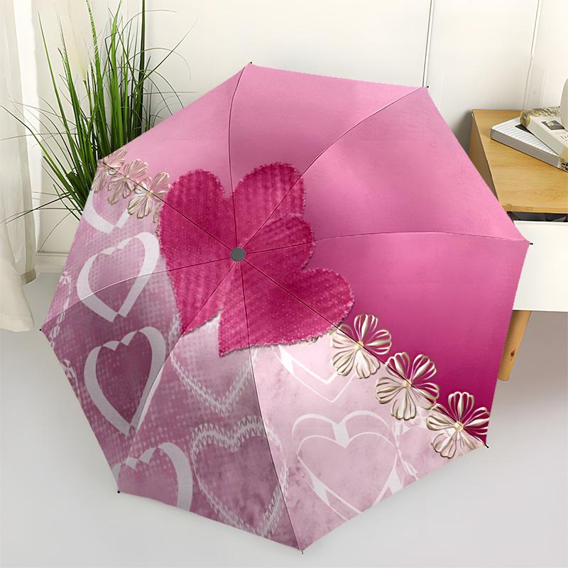 

1pc Love Hearts Automatic Open/Close Folding Umbrella - Compact 8-Rib Design, Daily Use, Perfect Gift for Friends & Family yy260327064