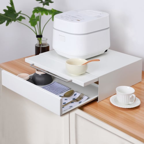 Tydle Under-Microwave Sliding Table with Drawer, Kitchen Appliance Storage, 2-Tier Kitchen Rack, Microwave Stand, Approx. 17.5" W x 14.5" D x 5.7" H,