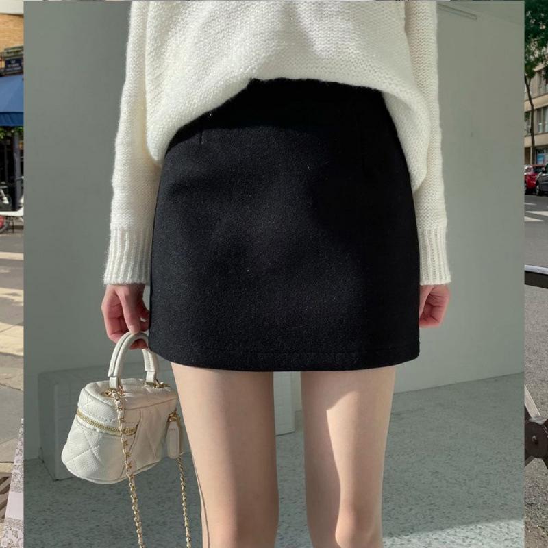 2025 High-Waisted Grey Wool A-Line Mini Skirt - Versatile Autumn/Winter Fashion, Anti-Exposure Design