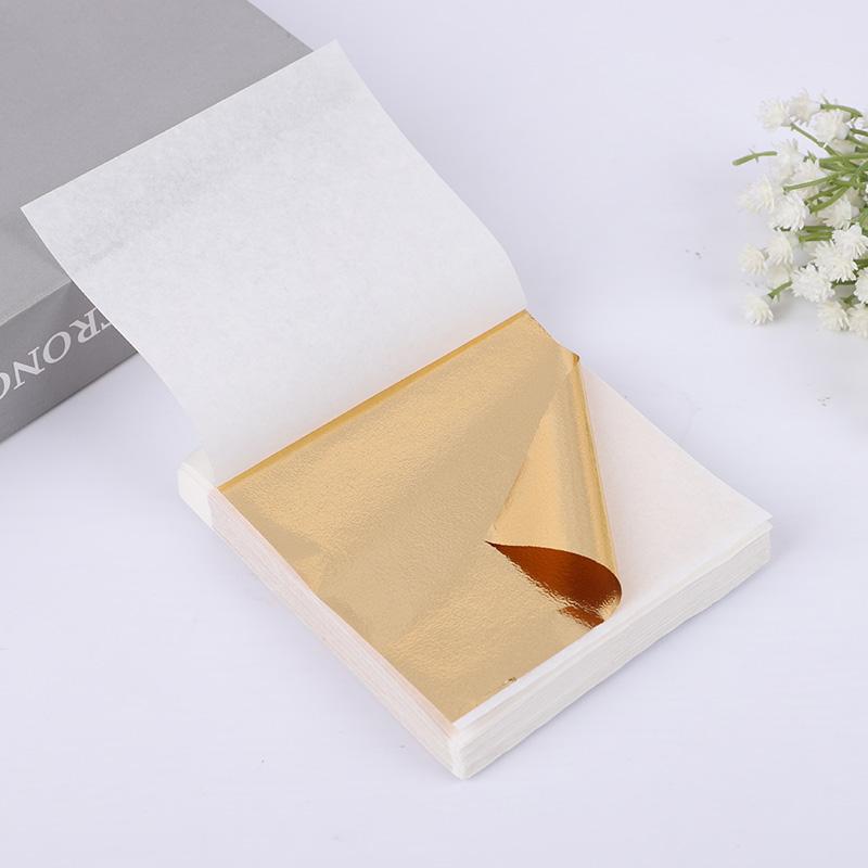 100Pcs Imitation Gold Foil Paper Leaf Sheets for Gilding Funiture Lines Wall Craft Home Decoration Wedding Party Gift DIY Nail