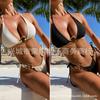 Swimsuit women's new black split bikini three-point neck low waist sexy solid color two-piece swimsuit