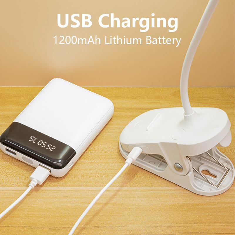 LED Office Bright Lamp 3Level Warm Cool White Flexible Easy Clip Rechargeable Light Student Study Read Night Reading Lamp in Bed