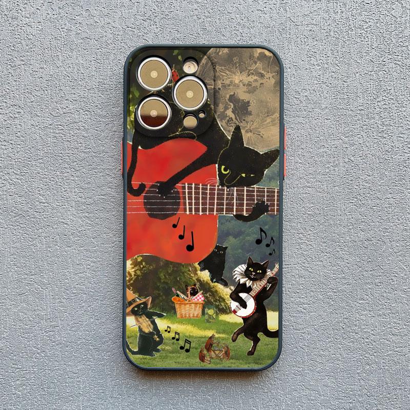 Retro Style Black Cat Art Phone Case for iPhone 16 15 14 Pro Max 14 15 Plus 12 13 Mini 11 Pro Max X XR XS 7 8 Plus SE Back Cover
