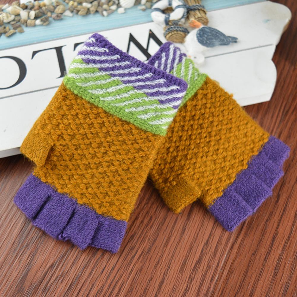 Children's Fashion Half-finger Thermal Gloves, Autumn and Winter Cycling Painting Leaking Finger Gloves, Student Gloves