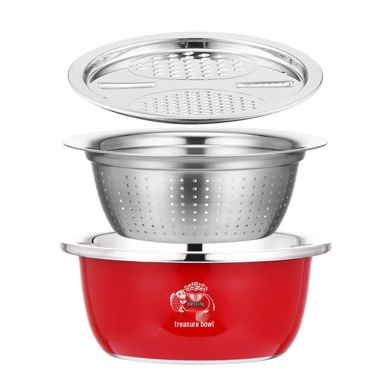 Set med risvätt- och durkslagsskålar i rostfritt stål