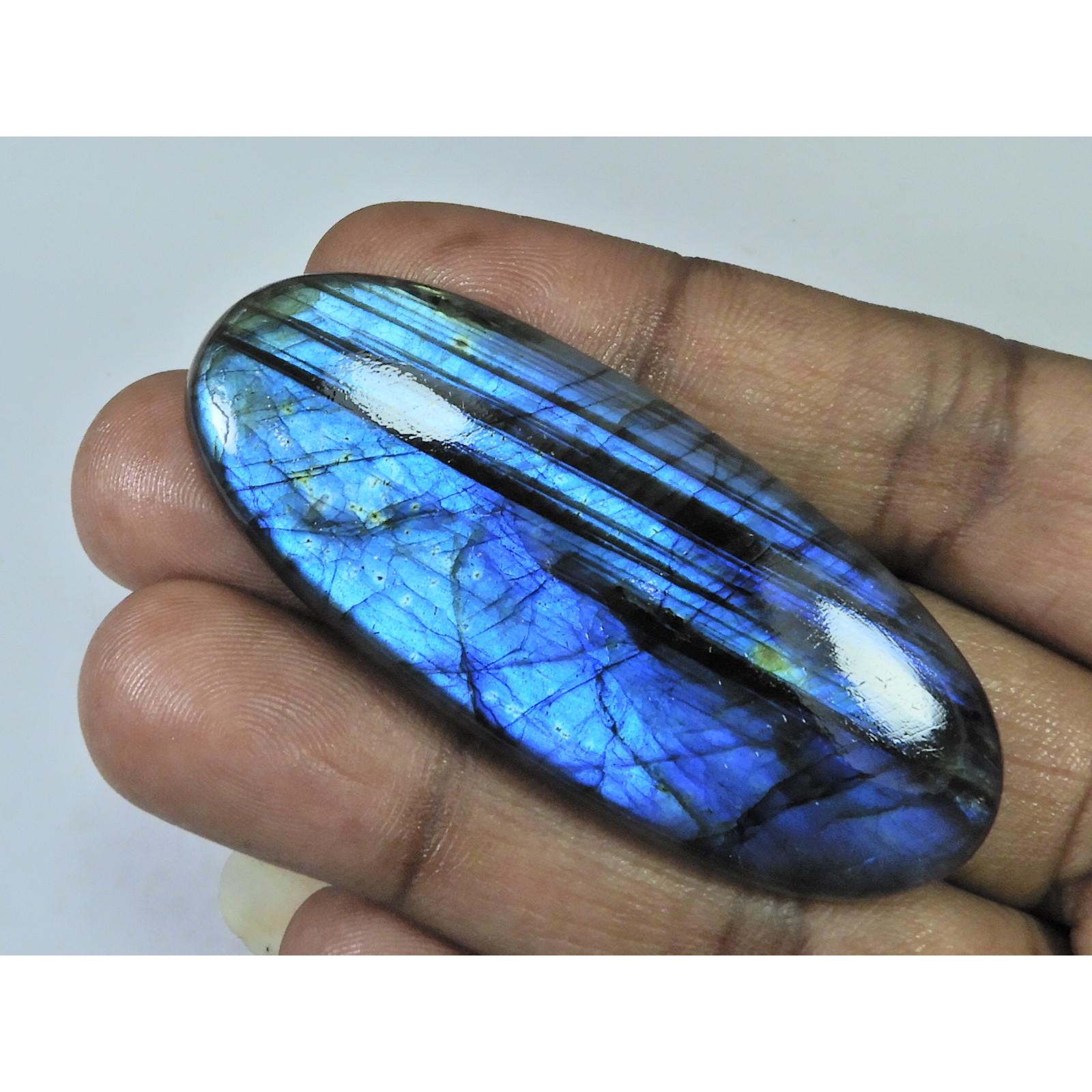 

120Cts.Natural Labradorite Blue Flash Oval Cabochon Loose Gemstone 25X63X7MM B-304