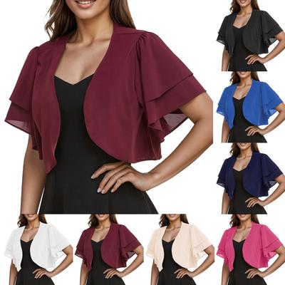 Women's Fashion Loose Fit Solid Short Sleeve Chiffon Cardigan Shrug Top Lightweight Layered Sleeve Open Front Cover Up