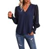Spring and Autumn Women's Blouse V Neck Emperament Elegant Solid Color Long Sleeve Tops