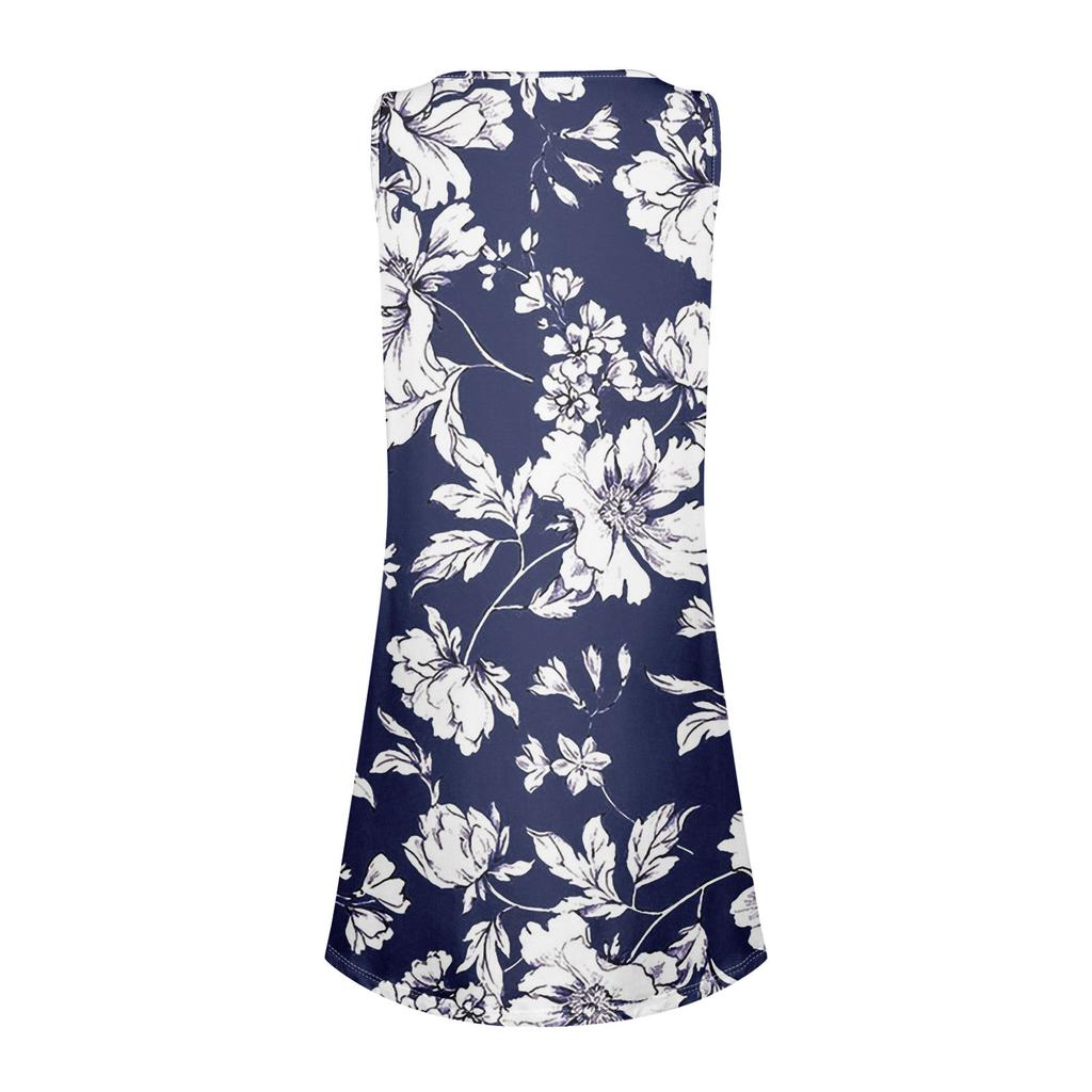 Summer Dresses For Women Beach Boho Sleeveless Printing Flowy Pocket Tshirt Tank Sundresses