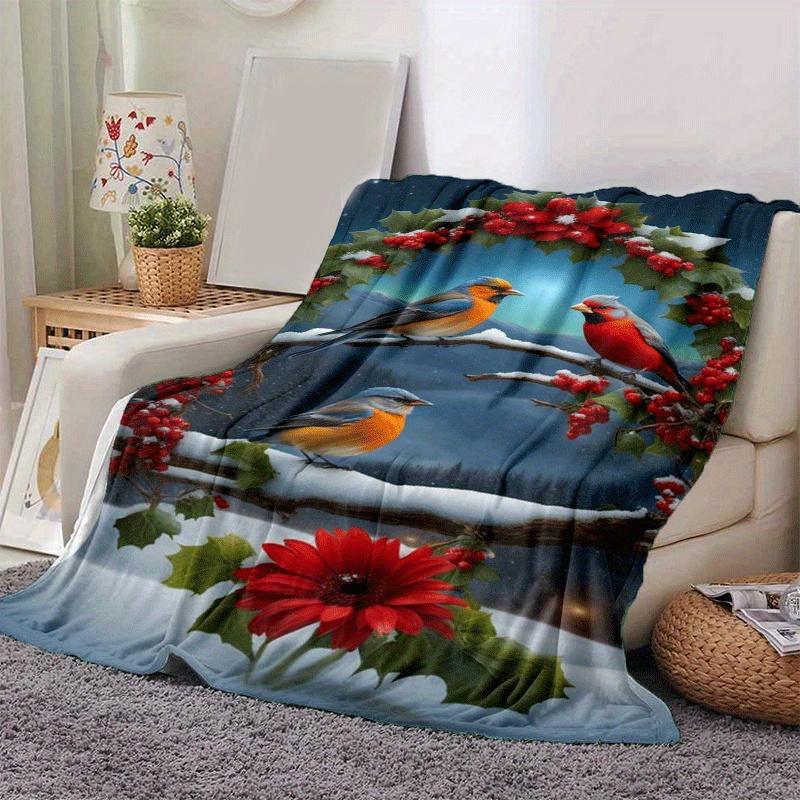 1pc Merry Christmas Printing Lightweight Flannel Blanket, Comfortable and Warm Blanket, for Camping Sofa Bed and Couch Office, Gift