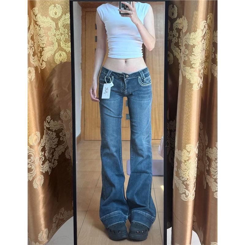 Women s American Retro Washed Distressed Low Waist Flare Jeans XL