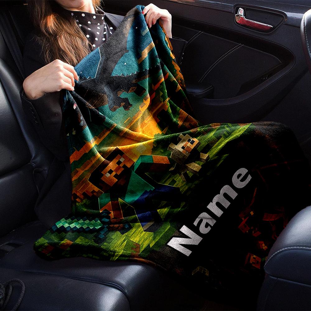 Custom Name Minecraft Theme Printed Blanket - Perfect for Couch, Bed, Travel & Outdoor Use | Machine Washable, Cozy & Durable.