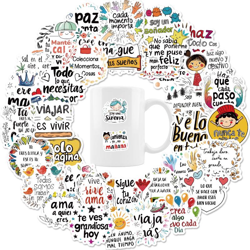 50New Inspirational Spanish Style Personalized Graffiti Stickers Suitable for Suitcases, Skateboards, Refrigerators, Laptops, Et