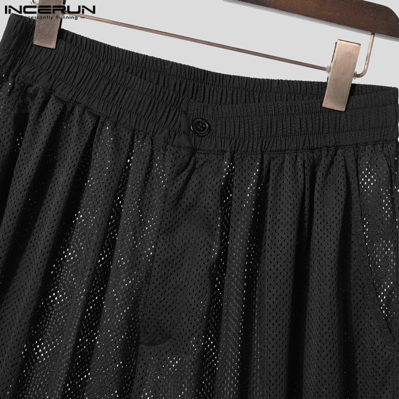 INCERUN Men Elastic Waist Hollow Out Fishnet Beach Holiday Long Pants Trousers
