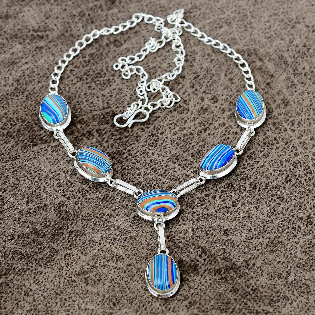 Rainbow Calsilica Gemstone 925 Sterling Silver Jewelry Necklace 18" KKG-403