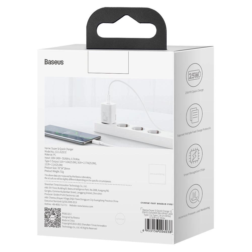 Baseus Super Si 1C Fast Charger Usb Type C 25W Power Delivery Quick Charge White (Ccsp020102)