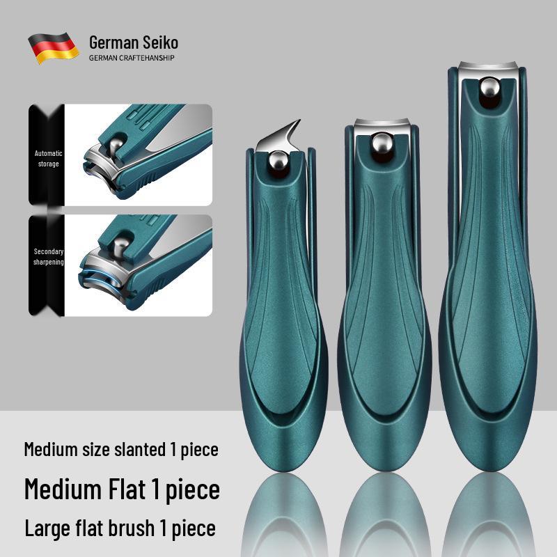Stainless Steel Angled Jaw Nail Clipper Set - Large Anti-Splash German Style Small Angled