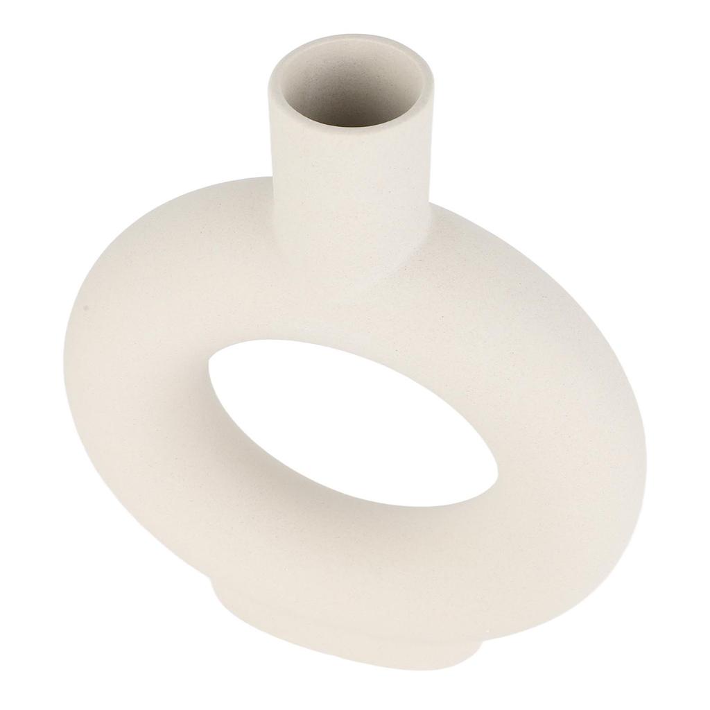 Circle Ceramic Vase Circular Hollow Flower Vase Modern Matte Vase Ornament for Living Room Bedroom