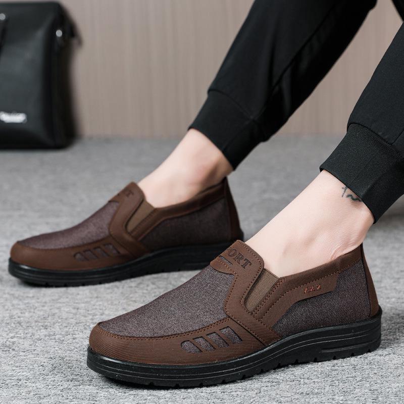 Men's Breathable Soft Sole Non-slip Black Casual Shoes for Spring and Autumn - Ideal for Middle-aged and Elderly.